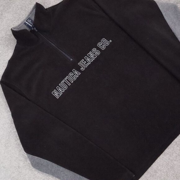 Y2K Nautica XL Black & Gray Long Sleeve 1/4 Zip Fleece Pullover Sweatshirt - Picture 7 of 9